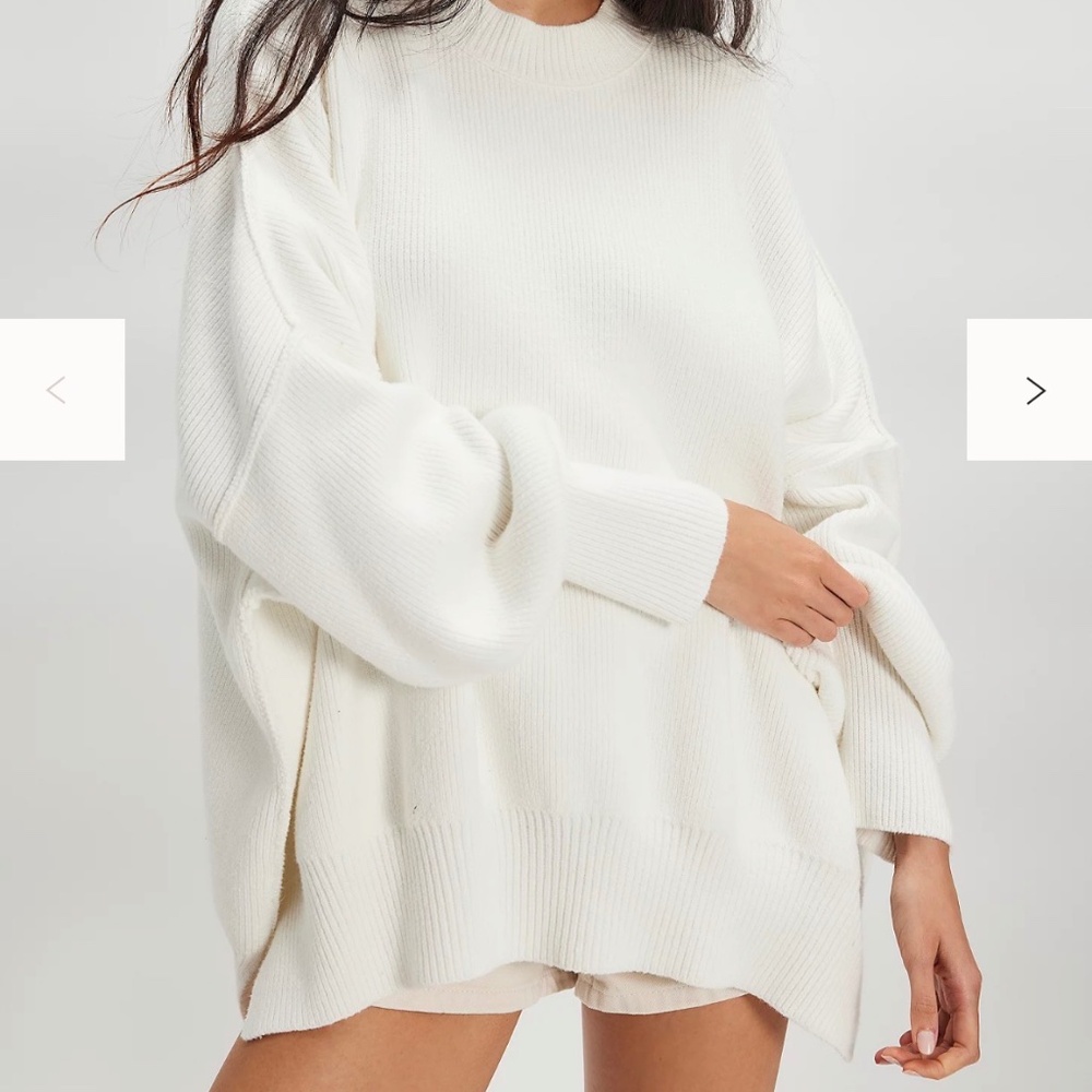 Free People Oversized Sweater Painted White - L